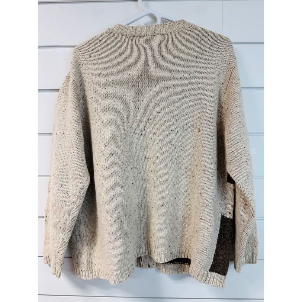 Studio Works Vintage Oatmeal Speckled Fall Patchwork Zip Cardigan Sweater XL - Picture 7 of 9